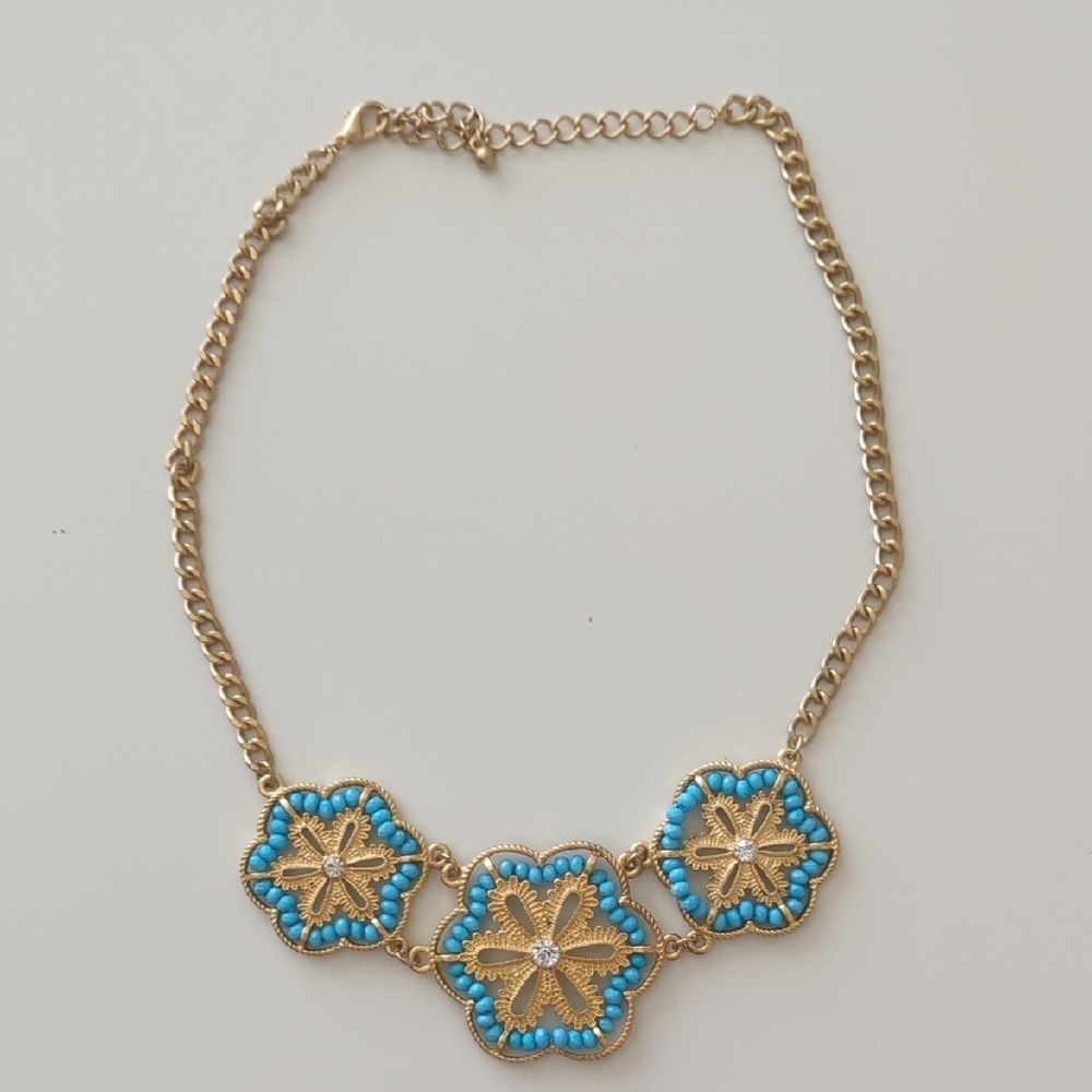 Gold and Blue Floral Necklace